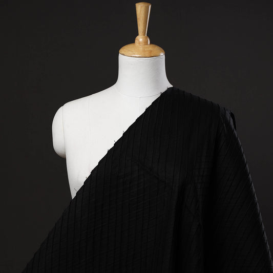 Black - Black Pintuck Plain Pure Cotton Fabric