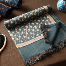 Green - Akola Block Printed Pure Handloom Cotton Towel