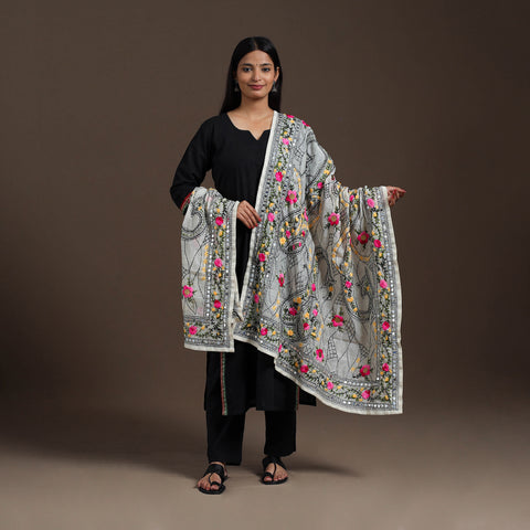 White - ranihati chanderi silk hand embroidery dupatta 26