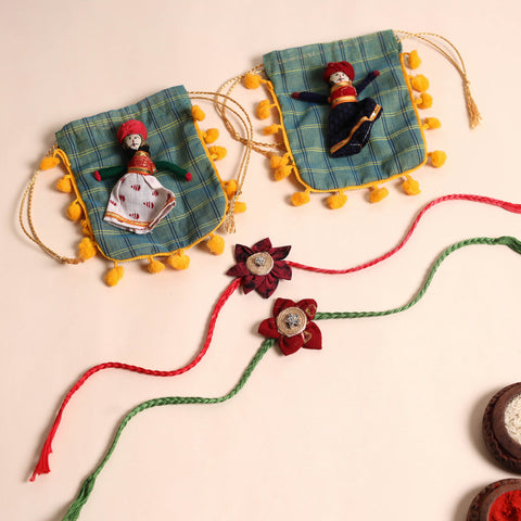  Handmade Fabric Flower Rakhi (Set of 2)