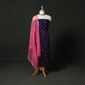 Kutch Bandhani Tie-Dye Cotton 2pc Unstitched Dress Material Kurta Set with Earrings 01