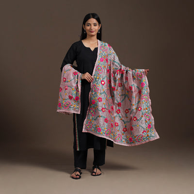 Pink - ranihati chanderi silk hand embroidery dupatta 28