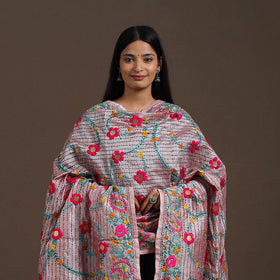 Pink - ranihati chanderi silk hand embroidery dupatta 28