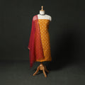 Kutch Bandhani Tie-Dye Cotton 2pc Unstitched Dress Material Kurta Set with Earrings 02