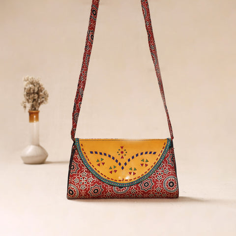 Traditional Kutch Mashru Silk Leather Flap Sling Bag 40