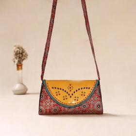 Traditional Kutch Mashru Silk Leather Flap Sling Bag 40