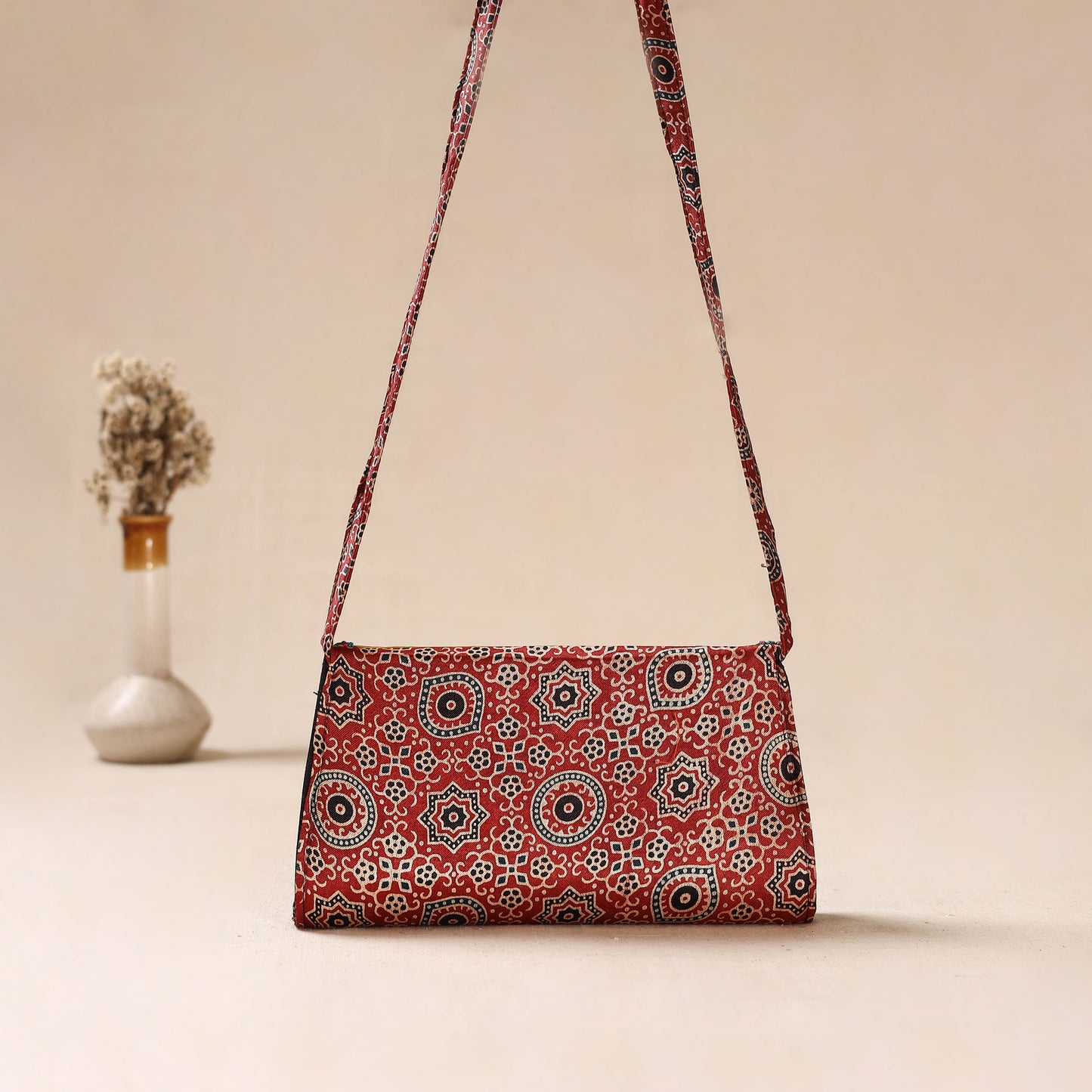 Traditional Kutch Mashru Silk Leather Flap Sling Bag 40