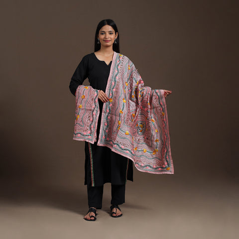 Pink - ranihati chanderi silk hand embroidery dupatta 23