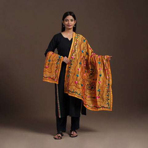 Orange - ranihati chanderi silk hand embroidery dupatta 29