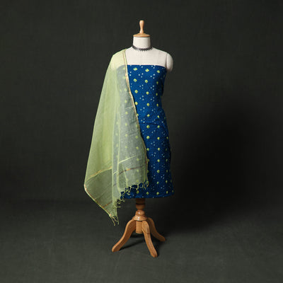 Kutch Bandhani Tie-Dye Cotton 2pc Unstitched Dress Material Kurta Set with Earrings 05