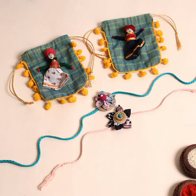  Handmade Fabric Flower Rakhi (Set of 2)