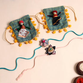 Handmade Fabric Flower Rakhi (Set of 2)