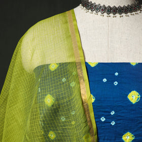 Kutch Bandhani Tie-Dye Cotton 2pc Unstitched Dress Material Kurta Set with Earrings 06