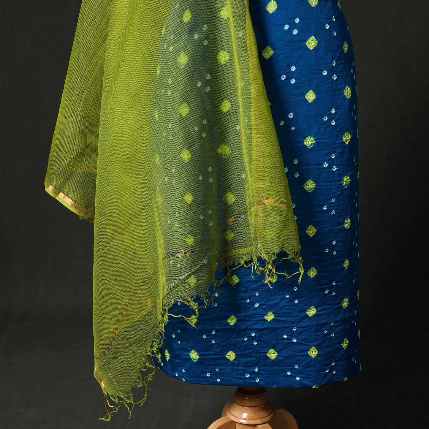 Kutch Bandhani Tie-Dye Cotton 2pc Unstitched Dress Material Kurta Set with Earrings 06