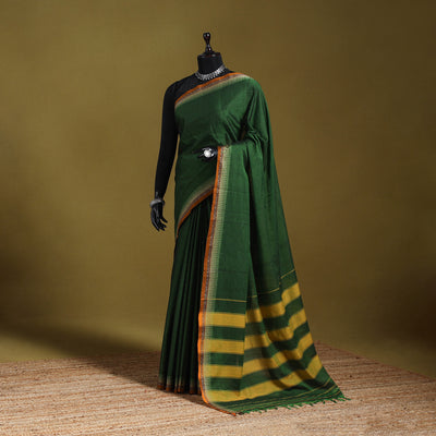 Green - dharwad cotton saree with border 56 - handcrafted