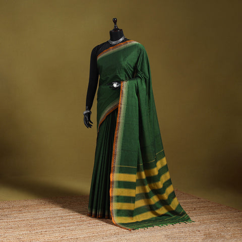 Green - dharwad cotton saree with border 56 - handcrafted