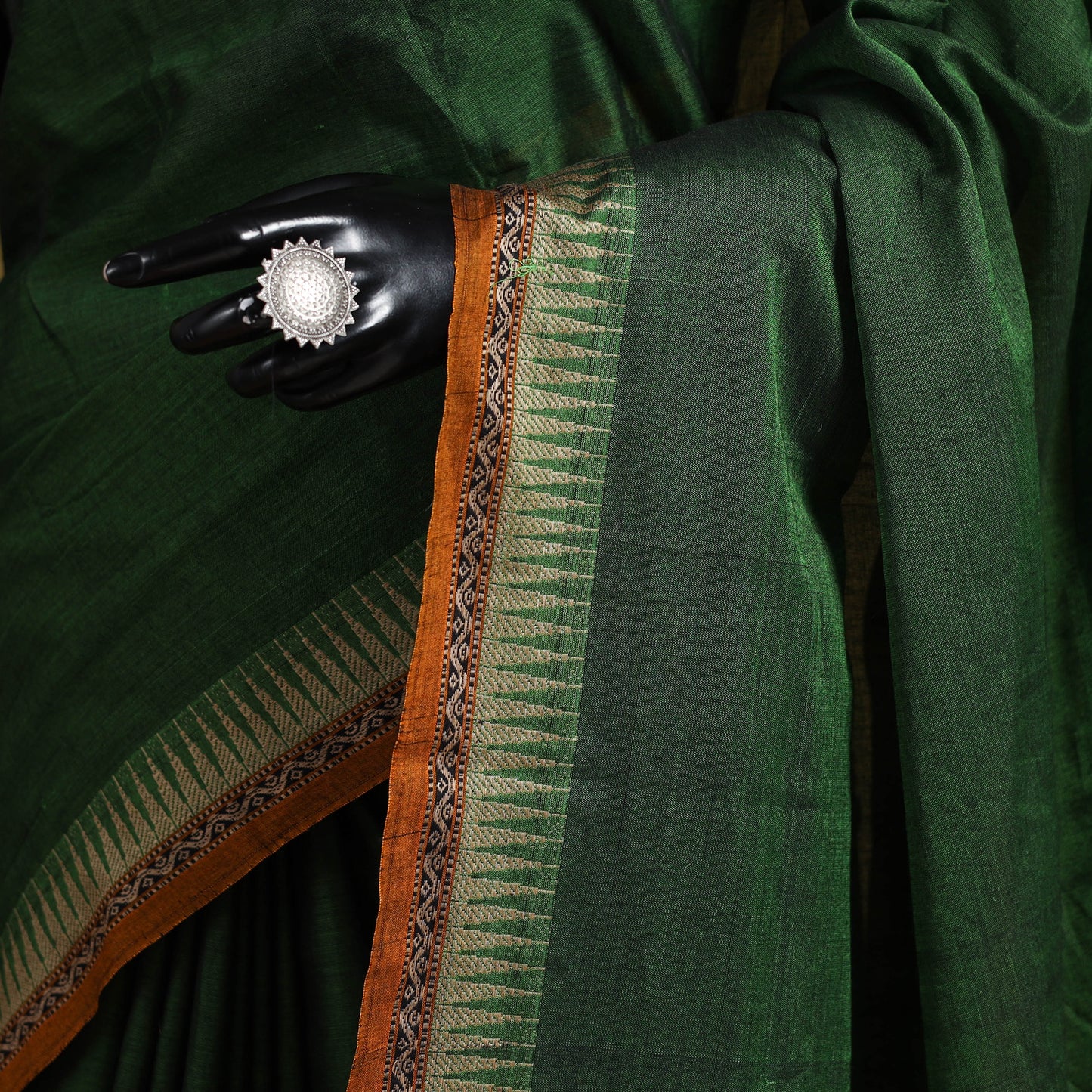 Green - dharwad cotton saree with border 56 - handcrafted