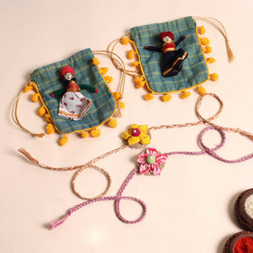  Handmade Fabric Flower Rakhi (Set of 2)