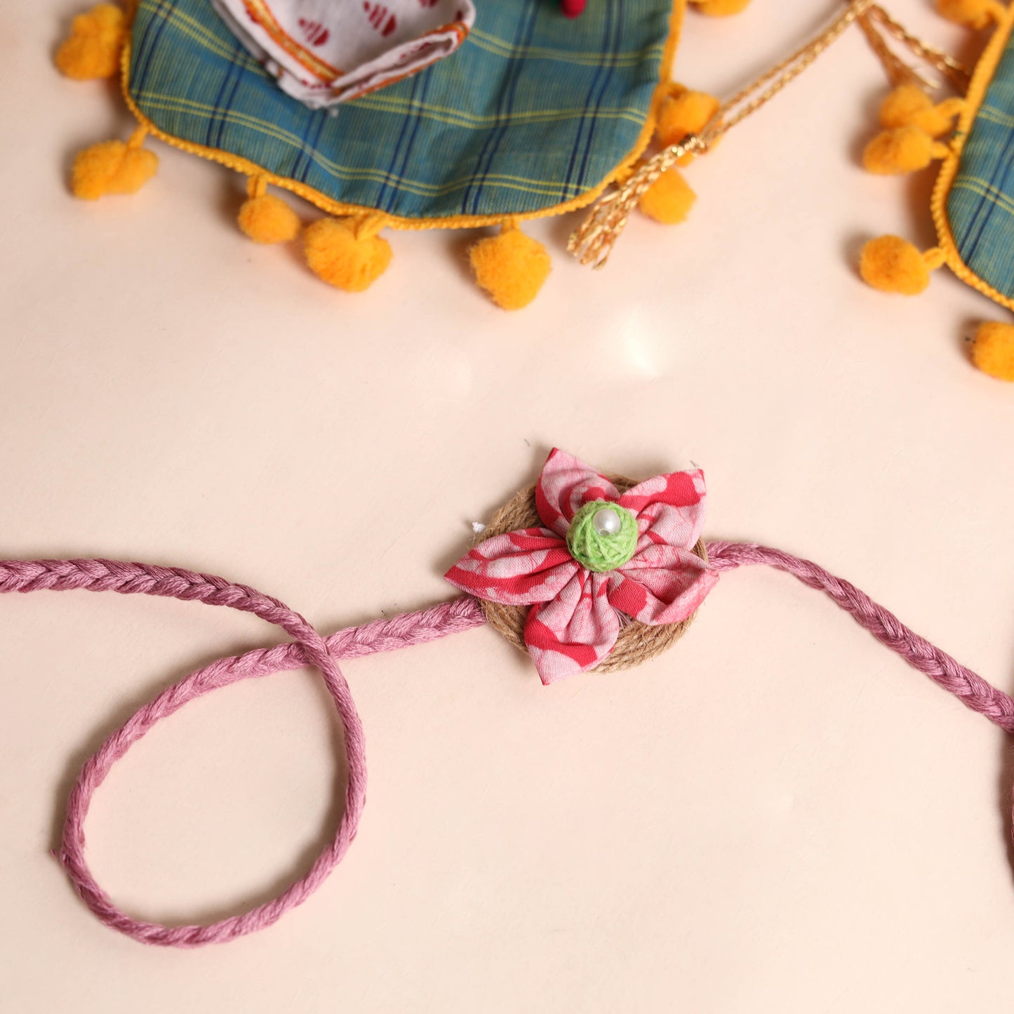  Handmade Fabric Flower Rakhi (Set of 2)