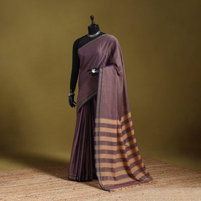 Purple - dharwad cotton saree with border 57 - handcrafted