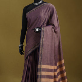 Purple - dharwad cotton saree with border 57 - handcrafted