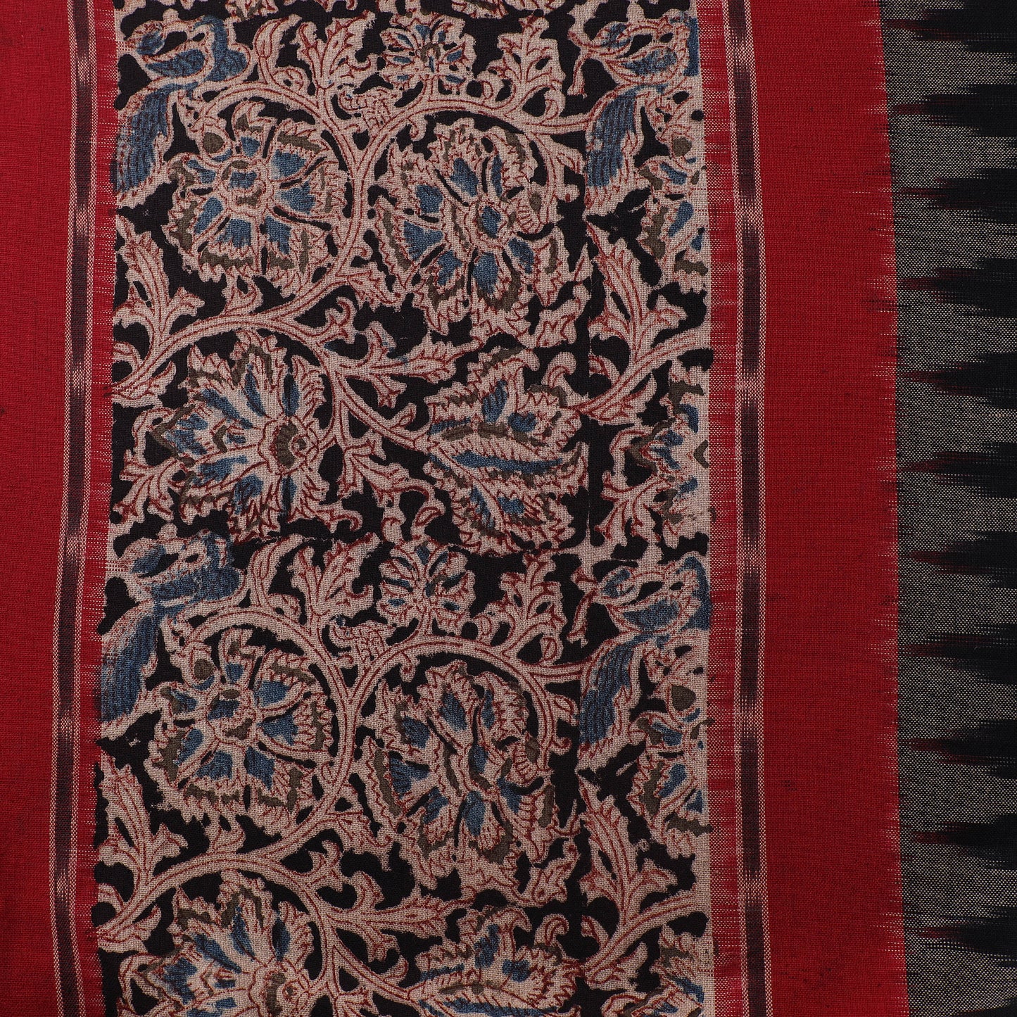 Handloom Cotton Pochampally Ikat Fabric with Kalamkari Border 02