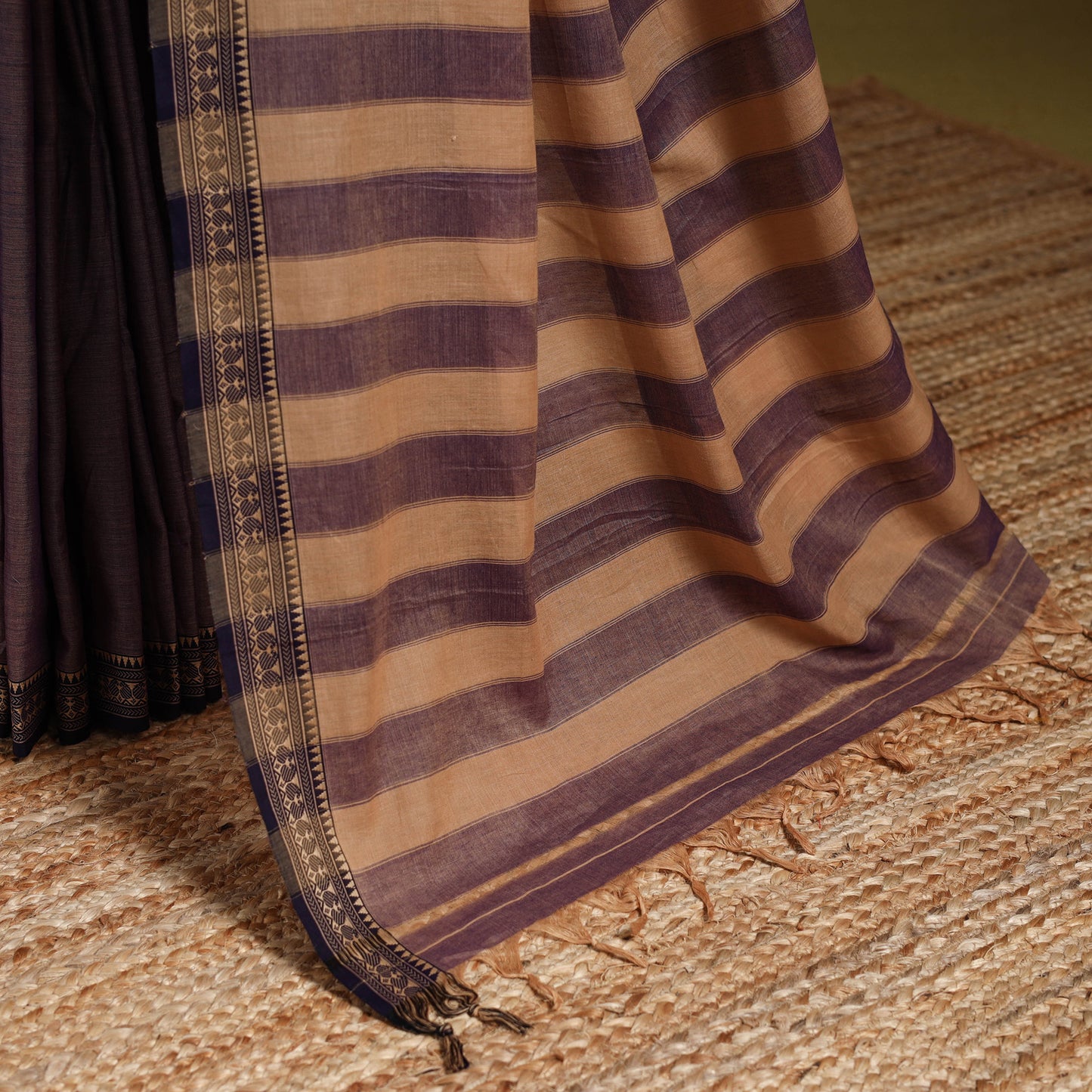 Purple - dharwad cotton saree with border 57 - handcrafted