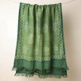 Green Akola Block Printed Pure Handloom Cotton Towel 