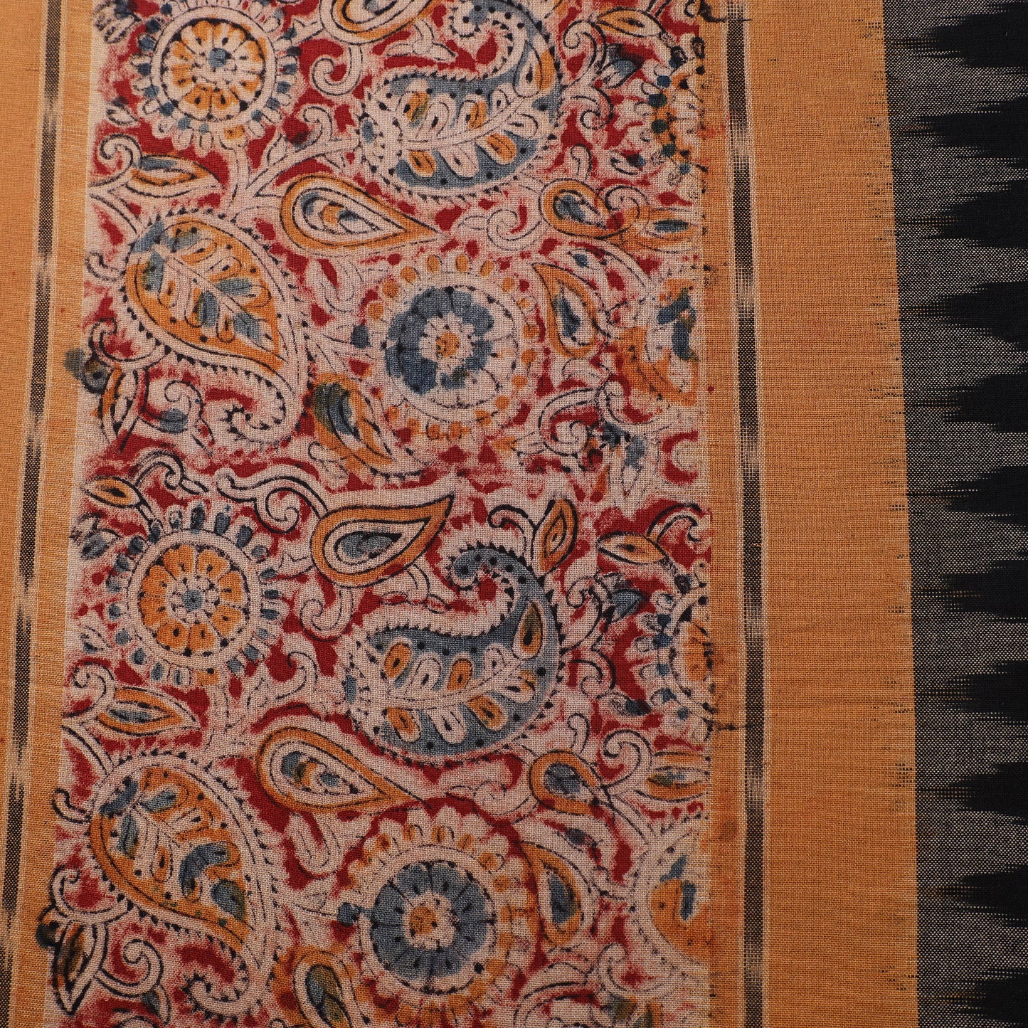 Handloom Cotton Pochampally Ikat Fabric with Kalamkari Border 04