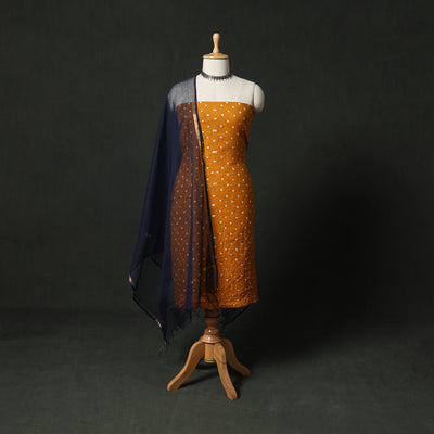 Kutch Bandhani Tie-Dye Cotton 2pc Unstitched Dress Material Kurta Set with Earrings 10
