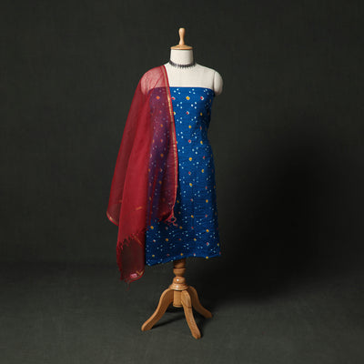 Kutch Bandhani Tie-Dye Cotton 2pc Unstitched Dress Material Kurta Set with Earrings 12
