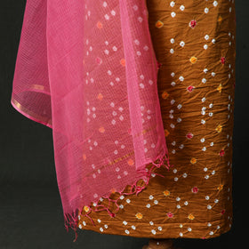 Kutch Bandhani Tie-Dye Cotton 2pc Unstitched Dress Material Kurta Set with Earrings 13