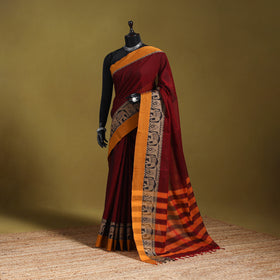 Maroon - dharwad cotton saree with border 65 - handcrafted