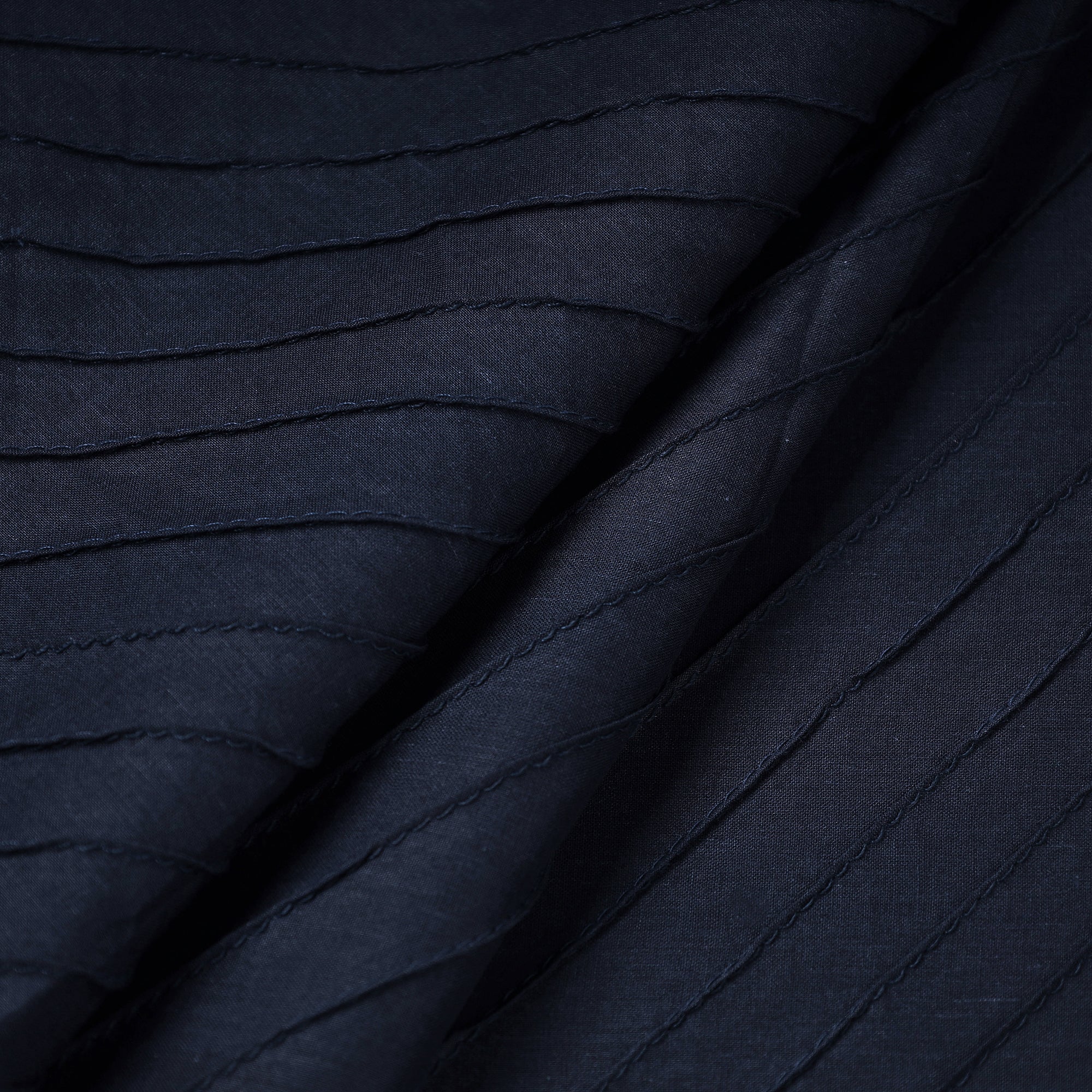Navy Blue Pintuck Plain Pure Cotton Fabric | iTokri आई.टोकरी