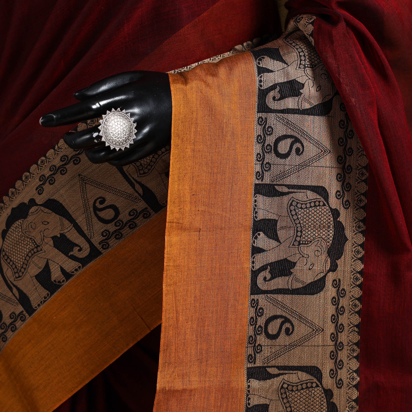 Maroon - dharwad cotton saree with border 65 - handcrafted