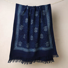 Blue Akola Block Printed Pure Handloom Cotton Towel 