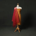 Kutch Bandhani Tie-Dye Cotton 2pc Unstitched Dress Material Kurta Set with Earrings 19