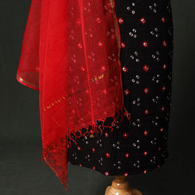 Kutch Bandhani Tie-Dye Cotton 2pc Unstitched Dress Material Kurta Set with Earrings 20