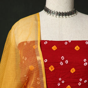 Kutch Bandhani Tie-Dye Cotton 2pc Unstitched Dress Material Kurta Set with Earrings 21