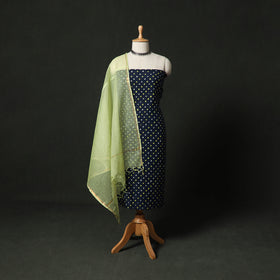 Kutch Bandhani Tie-Dye Cotton 2pc Unstitched Dress Material Kurta Set with Earrings 23