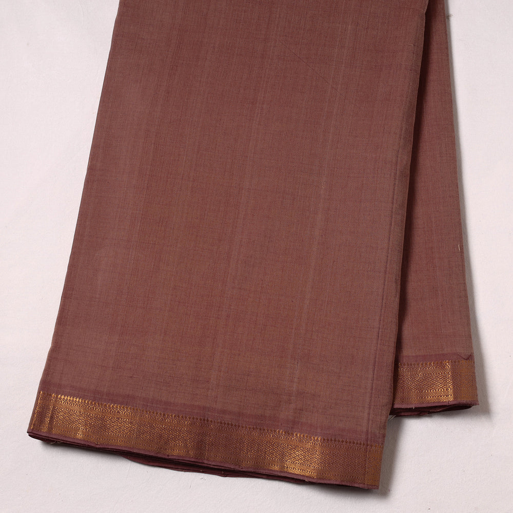 Brown - Mangalagiri Handloom Cotton Nizam Zari Border Fabric