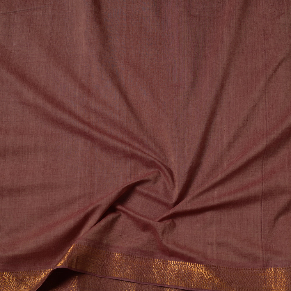 Brown - Mangalagiri Handloom Cotton Nizam Zari Border Fabric