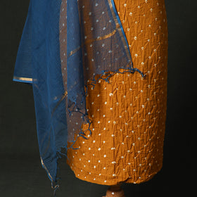 Kutch Bandhani Tie-Dye Cotton 2pc Unstitched Dress Material Kurta Set with Earrings 24