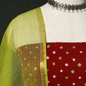 Kutch Bandhani Tie-Dye Cotton 2pc Unstitched Dress Material Kurta Set with Earrings 26