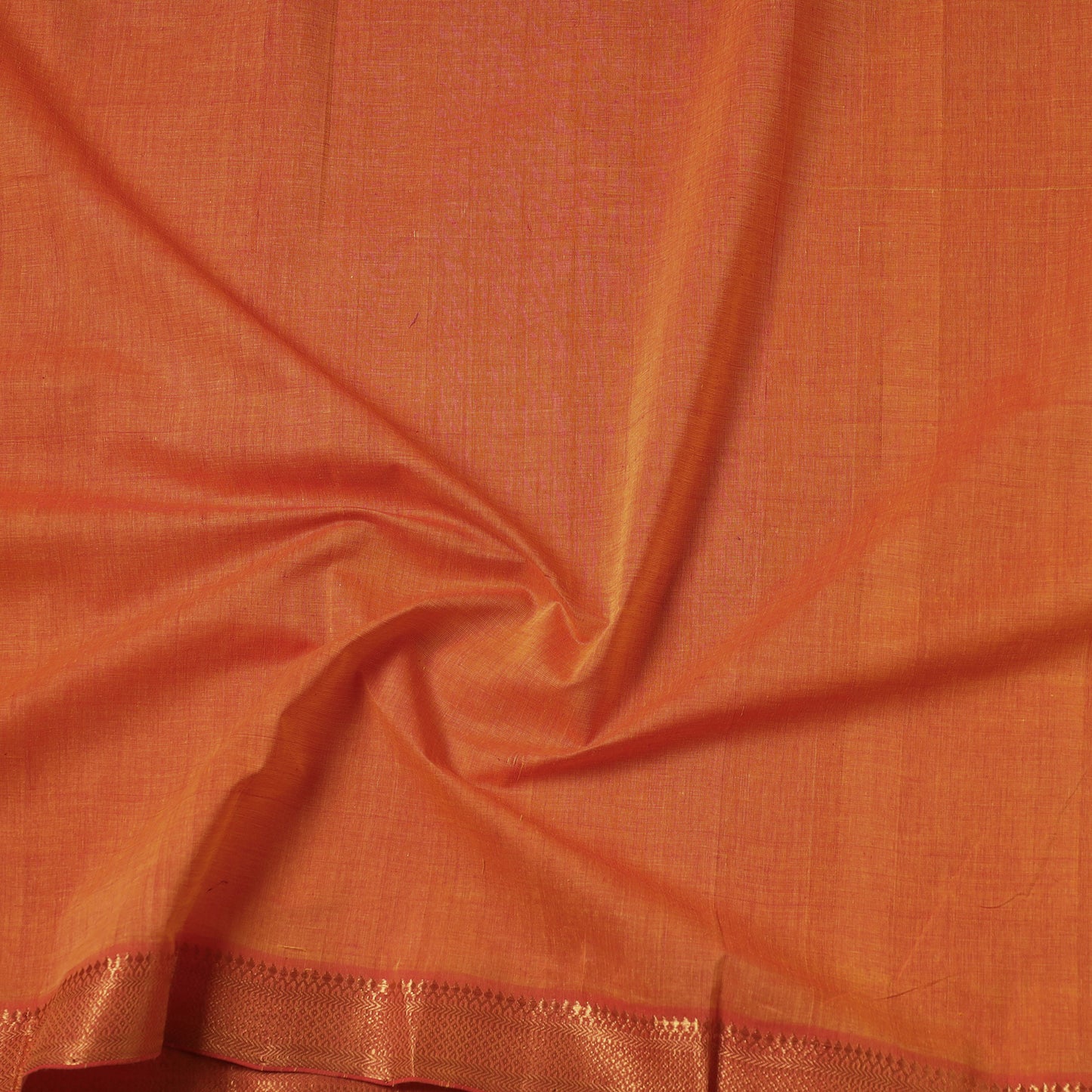 Orange - Mangalagiri Handloom Cotton Nizam Zari Border Fabric