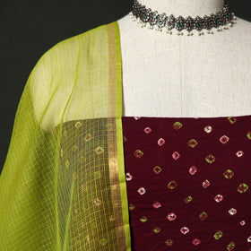Kutch Bandhani Tie-Dye Cotton 2pc Unstitched Dress Material Kurta Set with Earrings 27