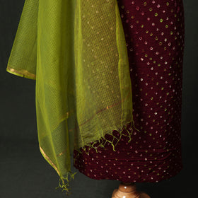Kutch Bandhani Tie-Dye Cotton 2pc Unstitched Dress Material Kurta Set with Earrings 27