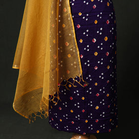 Kutch Bandhani Tie-Dye Cotton 2pc Unstitched Dress Material Kurta Set with Earrings 29