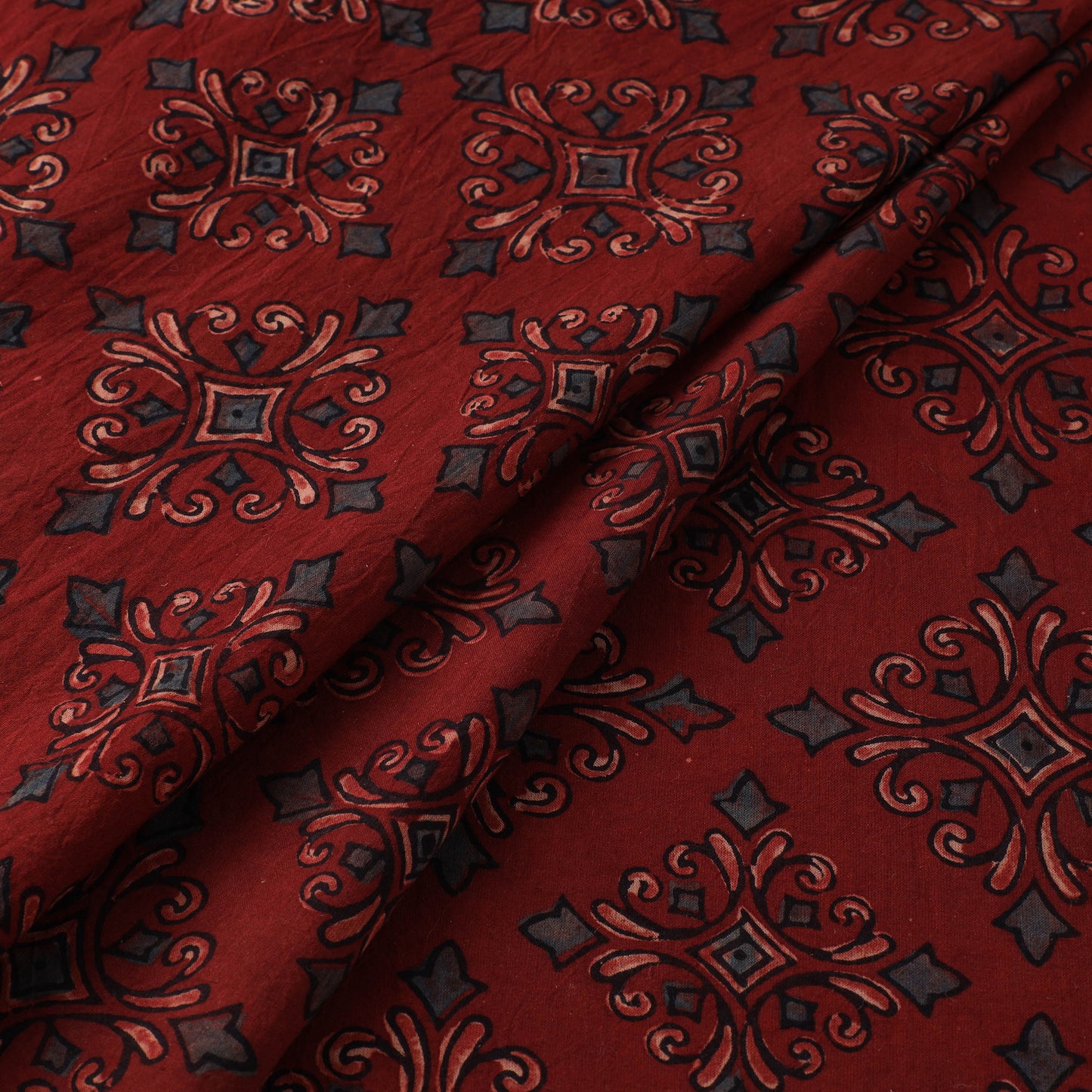 Kutch Hand Block Ajrakh Print Natural Dyed Cotton Fabric 01