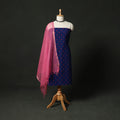Kutch Bandhani Tie-Dye Cotton 2pc Unstitched Dress Material Kurta Set with Earrings 33